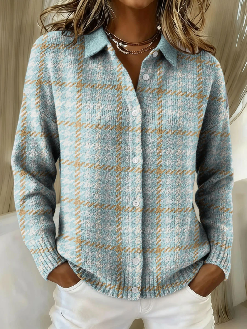 Tara™ – Blusa con Capucha a Cuadros con Acentos Beiges